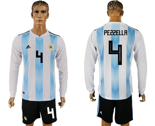 Argentina #4 Pezzella Home Long Sleeves Soccer Country Jersey